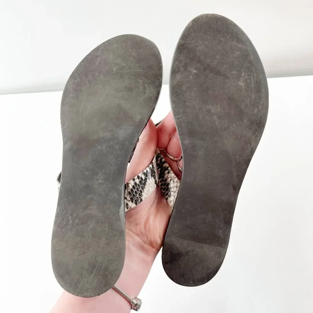 Tory Burch Cameron Snakeskin Embossed Leather Flat Thong Sandals Brown 7